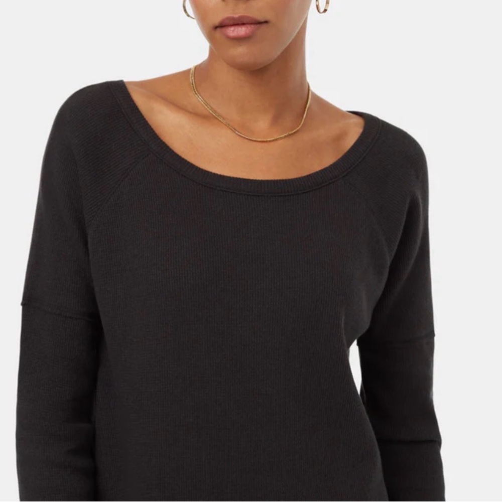 tentree Women's Black Waffle Crew Long Sleeve